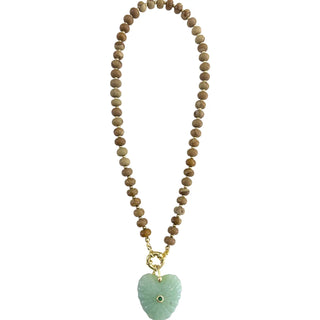 Kendall Beaded Necklace With Heart Pendant - Tan - Tan