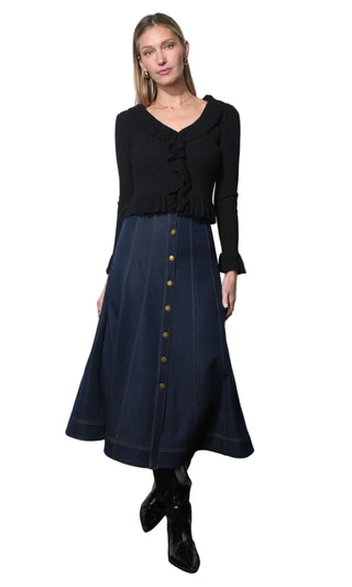 Indy Midi A-line Denim Skirt