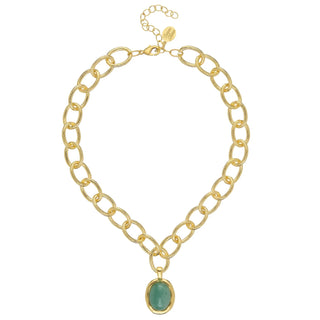 Jade Cabochon Loop Chain Necklace - Jade
