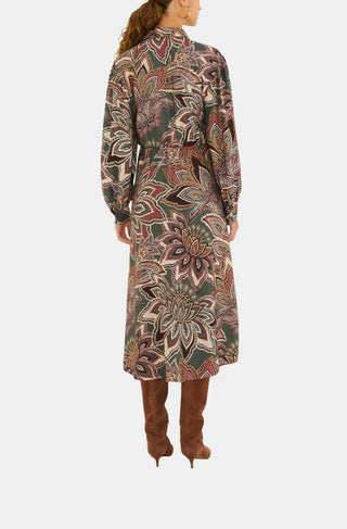 Tapestry Flowers Dark Green Midi Dress