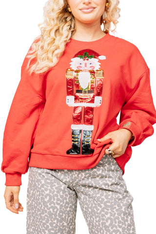 Red Metallic Santa Nutcracker Sweatshirt