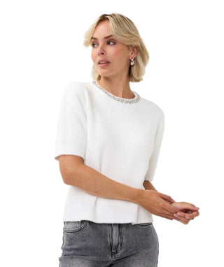 White Sparkle Neck Sweater