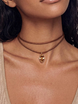 Marquise Champagne Pendant Cord Necklace - Chocolate Cord With Champagne Crystal