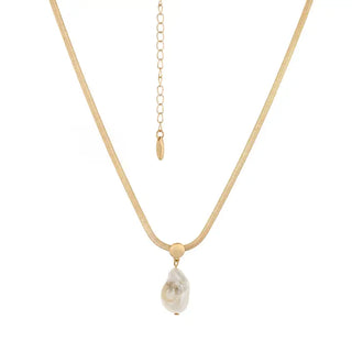 Baroque Pearl Pendant 18k Gold Plated Snake Chain Necklace - Pearl
