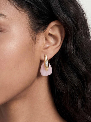 Solstice Earrings In Rose Quartz - Rose Quartz With 18k Gold Plating
