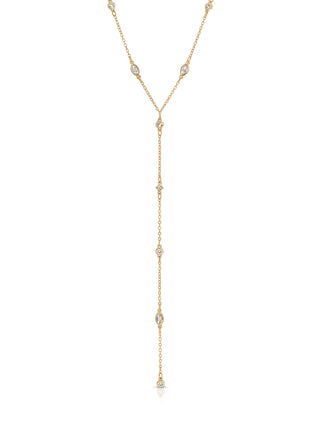 Simple Statement Crystal Dotted 18k Gold Plated Lariat Necklace - Clear Crystals