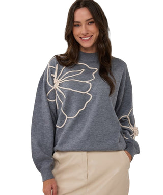 Flower Stitch Sweater- Grey