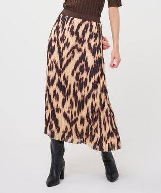 Pleated Leopard Midi Skirt