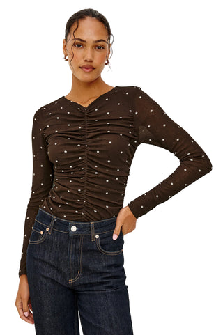 Georgina Top Cocoa Polka Dots