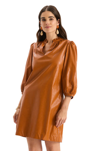 Sherri Vegan Leather Dress- Leather Brown