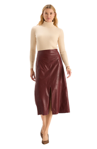 Phoebe Leather Skirt- Cabernet