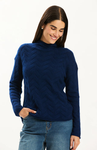 Gracie Cashmere Basketweave-Midnight Navy