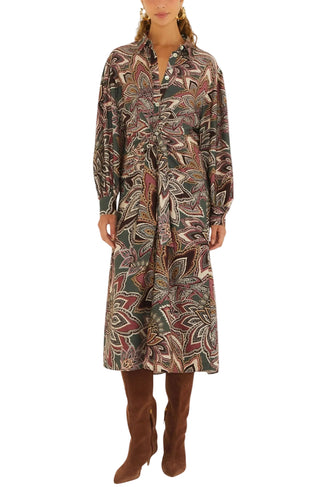 Tapestry Flowers Dark Green Midi Dress