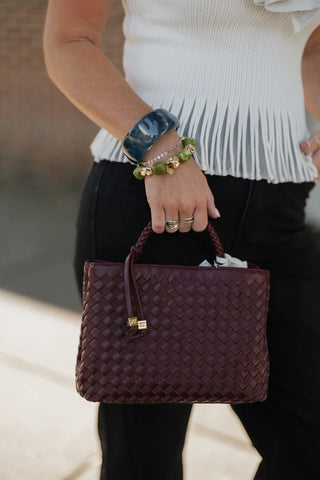 Nova Hand Woven Top Handle Bag in Cherry