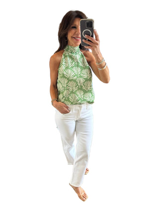Green Tropical Print Blouse