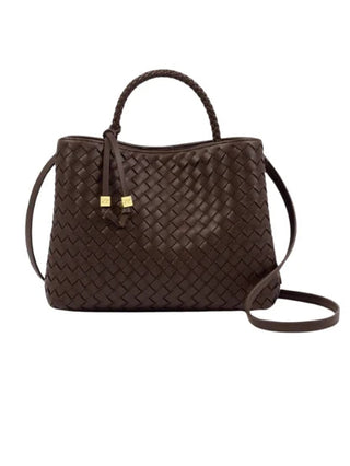 Nova Hand Woven Top Handle Bag in Chocolate