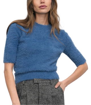 Odette Fuzzy Elbow Sleeve Knit Top