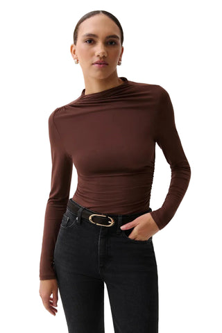 Nathalia Long Sleeve Draped Mock Neck