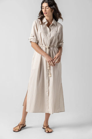 Striped Maxi Shirt Dress : Flax Stripe