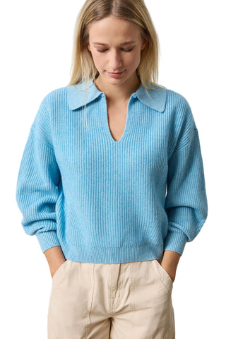 Keyhole Rib Sweater- Mystic Blue
