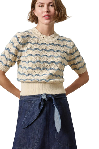 Short Sleeve Multistitch Pullover Sweater