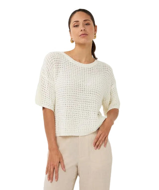 Ivory Short Sleeve Open Knit Sweater