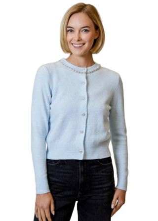 Cloud Blue Gemstone Trim Cardi