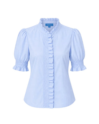 The Kiki Ruffle Cotton Shirt--Sky