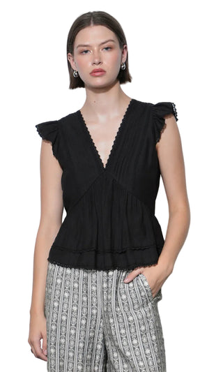 Victoria Pintuck Flutter Sleeve Top