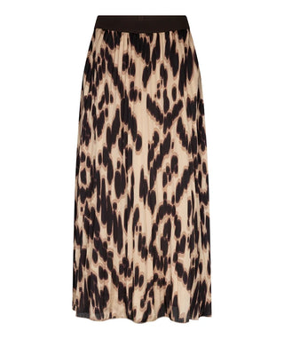 Pleated Leopard Midi Skirt