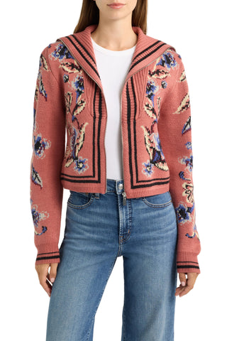 Floral Beauty Tapestry Blush Pink Knit Cardigan