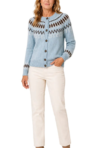 The Willa Fair Isle Cardigan--Sky Combo