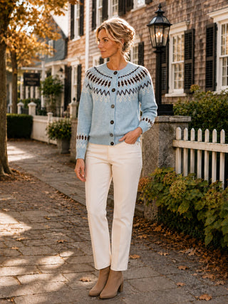 The Willa Fair Isle Cardigan--Sky Combo