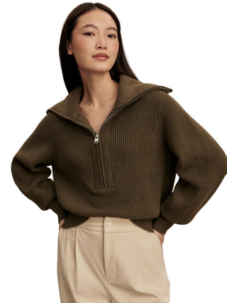 maura half zip rib knit- olive