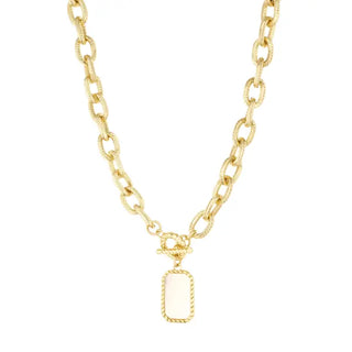 Chain Link And Mother Of Pearl 18k Gold Plated Pendant Necklace - Pearl