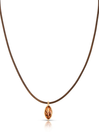 Marquise Champagne Pendant Cord Necklace - Chocolate Cord With Champagne Crystal