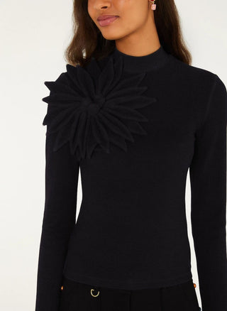 Black Long Sleeve Flower Top