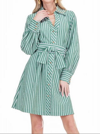 Collar Waist Pleated Shirtdress