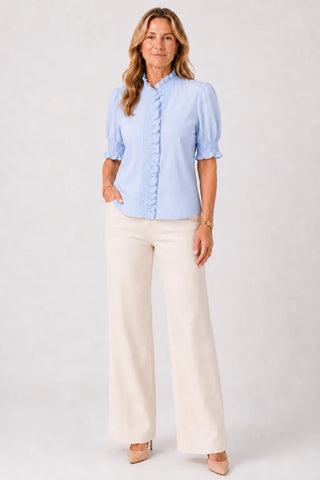 The Kiki Ruffle Cotton Shirt--Sky